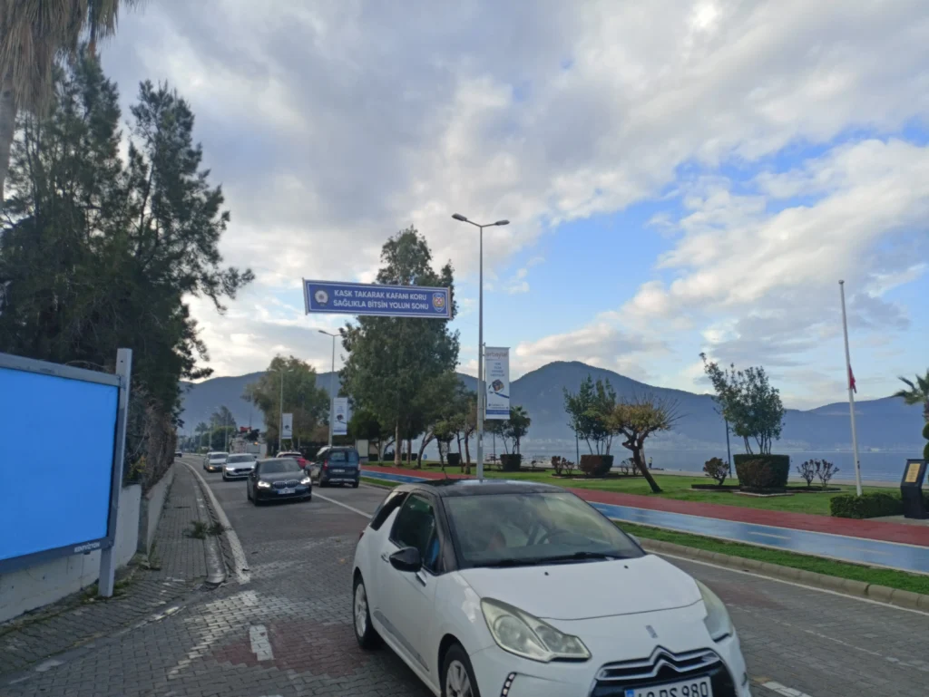 Awareness banner campaign by Fethiye Police Department promotes helmet safety