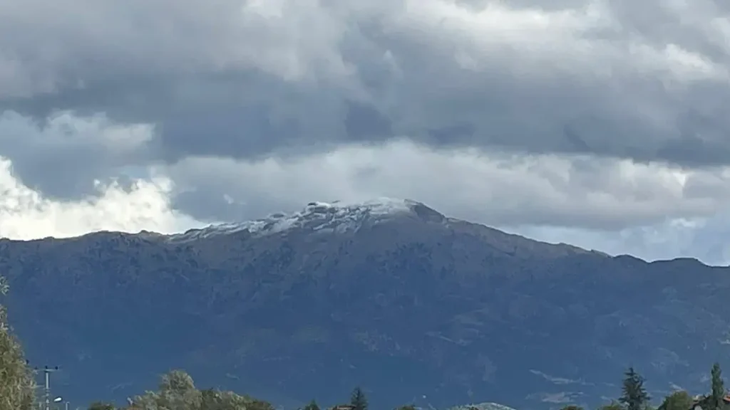 The First Snow of the Year Falls on the High Mountains of Seydikemer