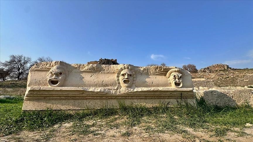 Ancient Mask Reliefs Unearthed at Roman-Era Theater in Southern Turkey