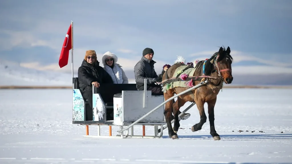 Horse-Drawn Sleigh Rides Begin on Frozen Çıldır Lake