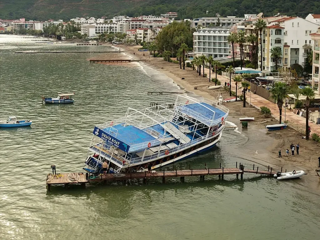Muddy Seas and Grounded Boats in Muğla Captured from the Air