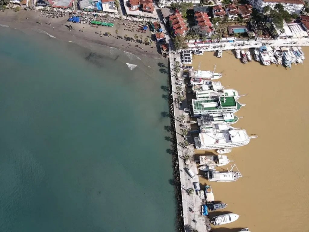 Heavy Rain Turns Gökova Bay Brown as Muddy Water Flows into the Sea