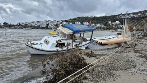 Boats Swept Ashore in Bodrum