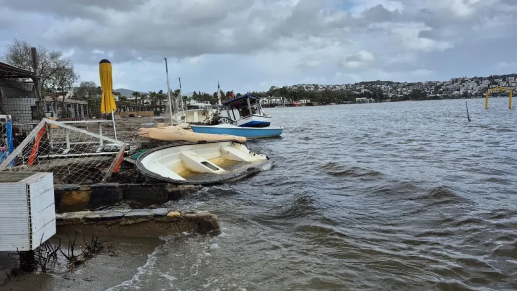 Boats Swept Ashore in Bodrum