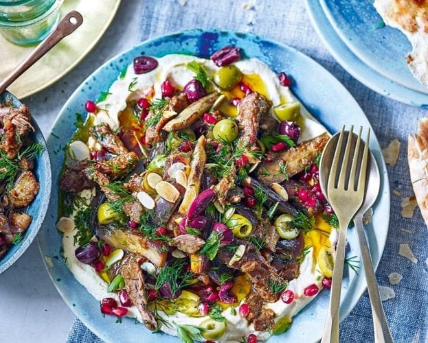 Lamb, aubergine and olive stew with couscous