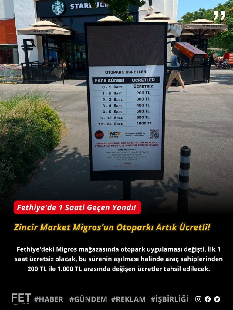 New Parking Charges Introduced at Fethiye Migros Car Park